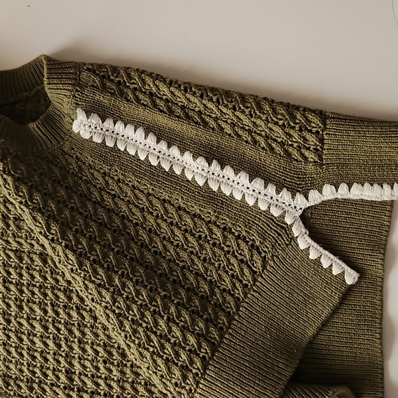 Varley XS Delaney Crochet Sweater Vest  Olive White Crochet Edges Academia Indie - Picture 5 of 8